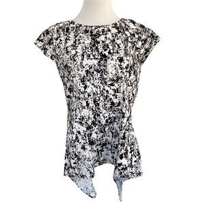 Jil Sander Black and White Splatter Print Structured Cotton Asymmetric Top 38/6